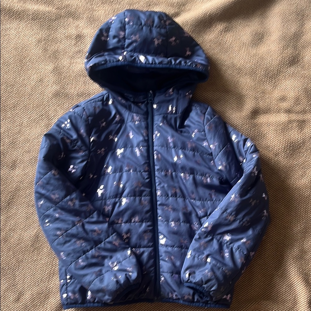 Joe Fresh | Blue Hooded Jacket with Unicorn  Pattern, Large (10/12)
